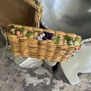 Vintage woven serving baskets with beautiful designs a pair of two bo ho chic
